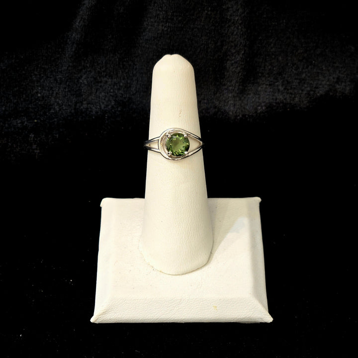 Moldavite Faceted Gemstone Ring - Sterling Silver