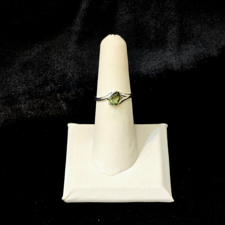 Moldavite Faceted Gemstone Ring - Sterling Silver