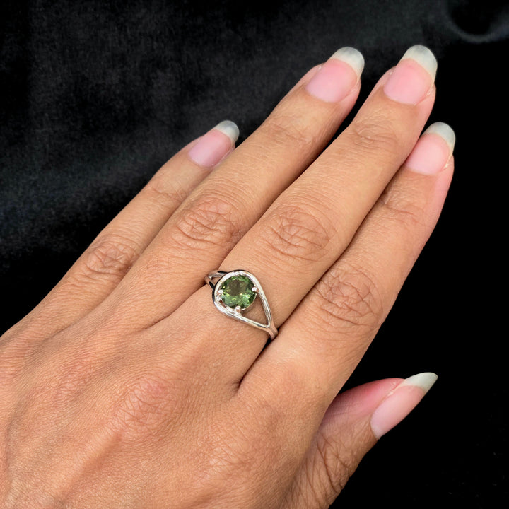 Moldavite Faceted Gemstone Ring - Sterling Silver