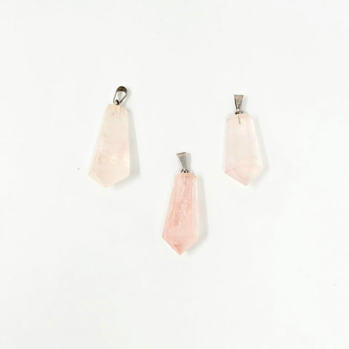 Rose Quartz Diamond Cut Pendant Silver | The Harmony Store Pendant