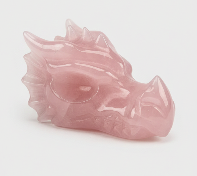 Rose Quartz Dragon Head 2.5" | Love & Heart Chakra Crystal Carving