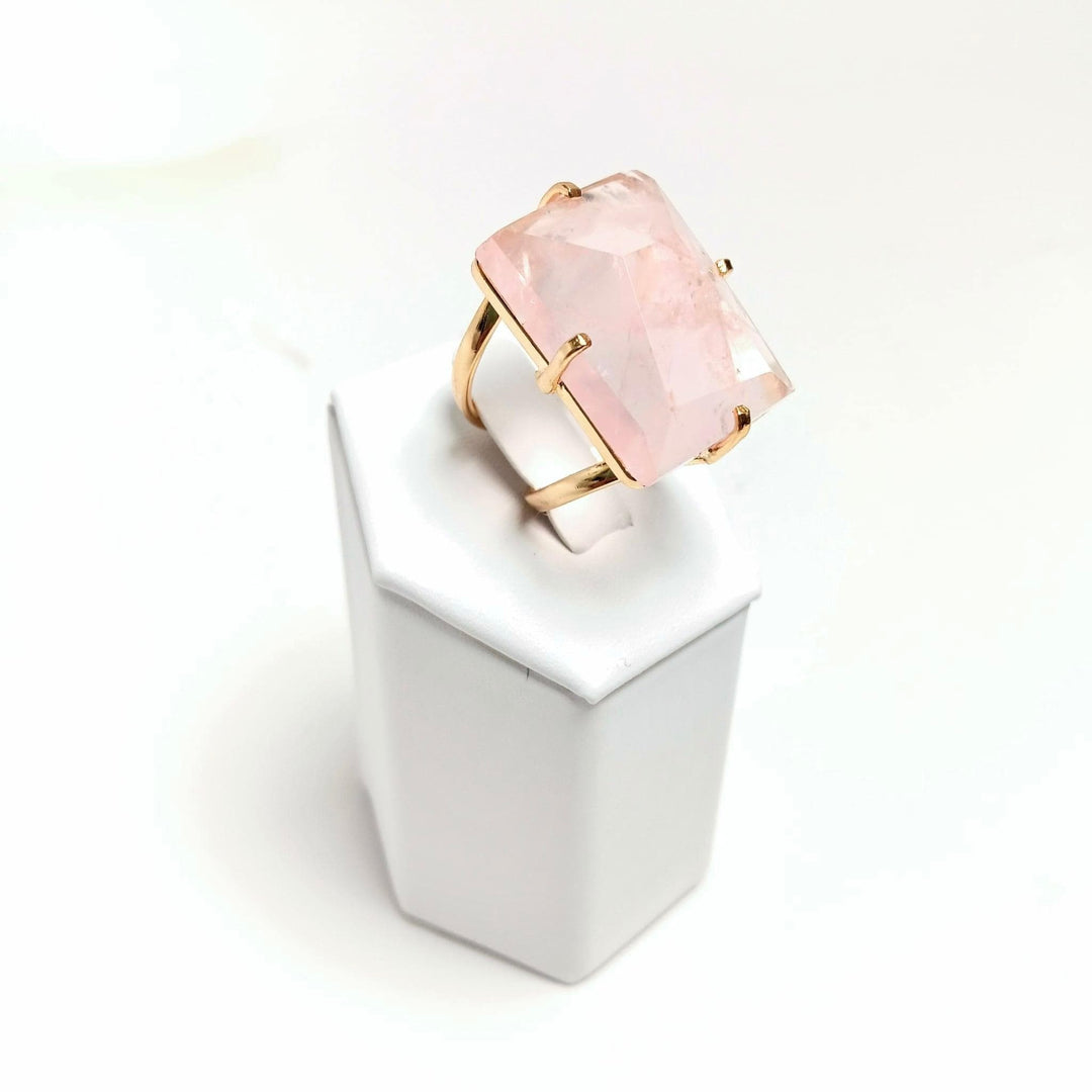 Rose Quartz Faceted Arc Ring | The Harmony Store Ring
