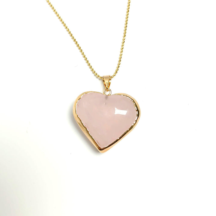 Rose Quartz Gold Edge Heart Necklace | The Harmony Store Necklace