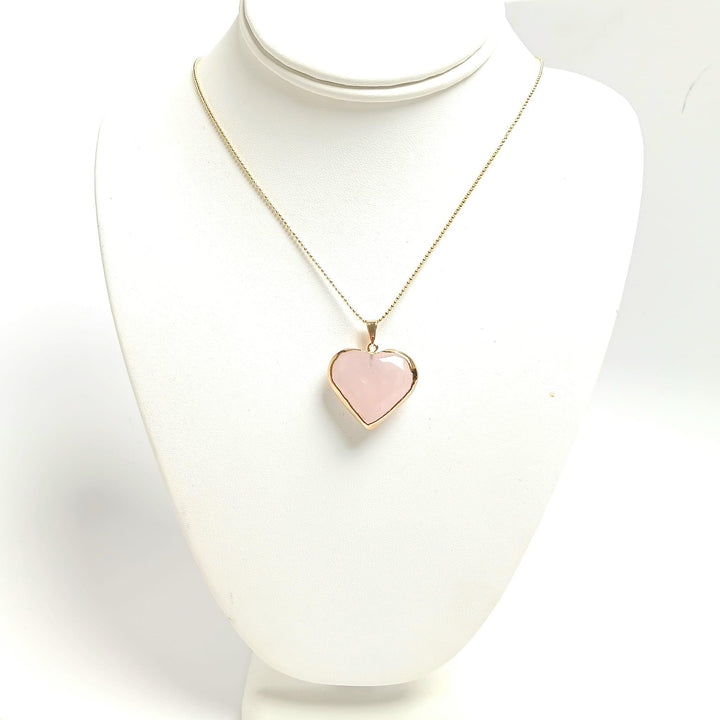 Rose Quartz Gold Edge Heart Necklace | The Harmony Store Necklace