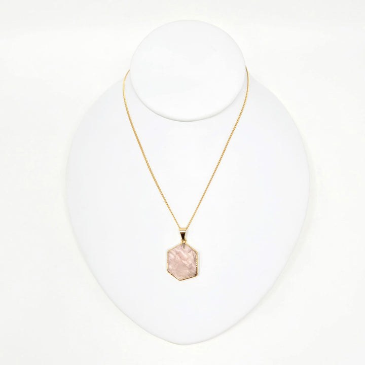 Rose Quartz Hexagonal Necklace Gold | The Harmony Store Necklace