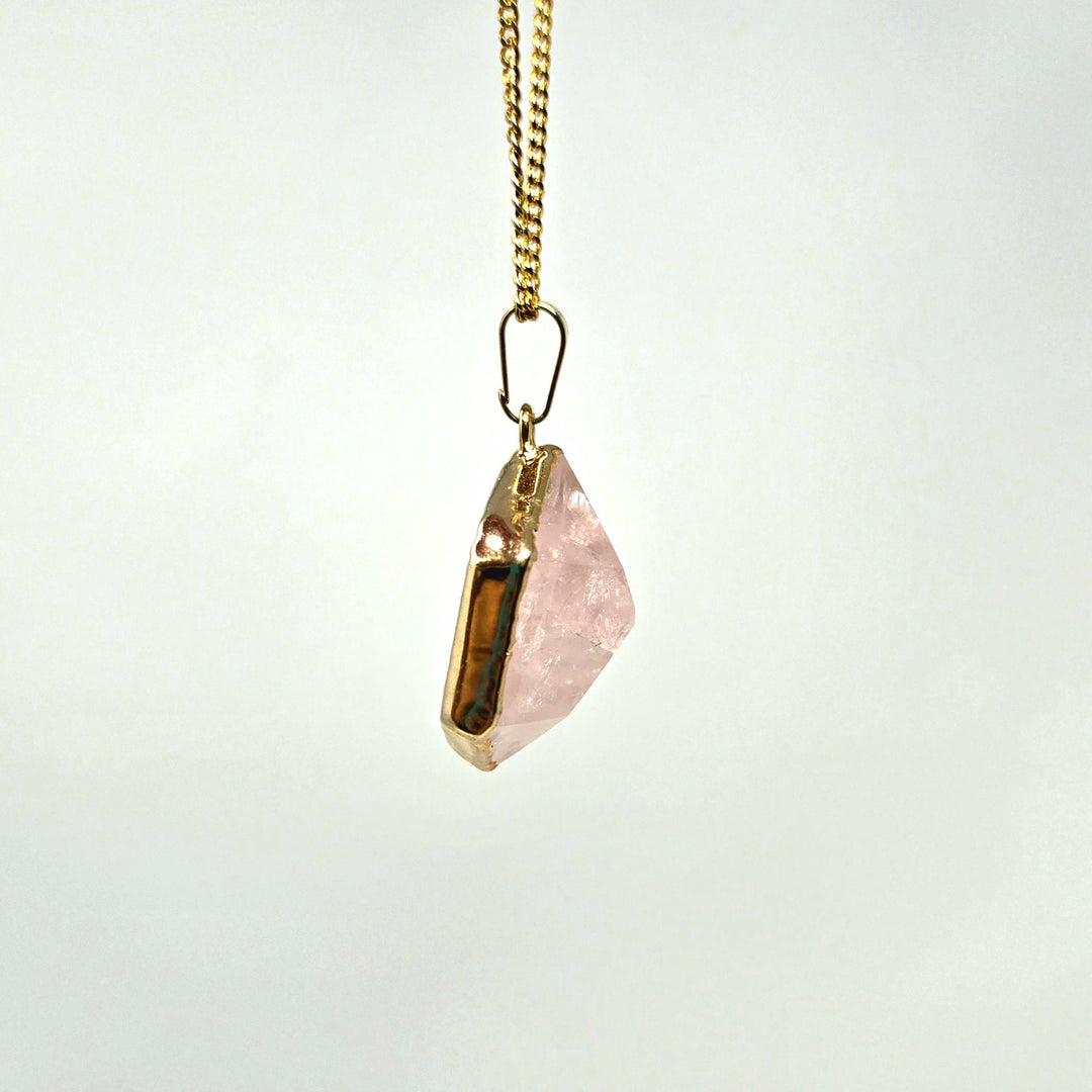 Rose Quartz Hexagonal Necklace Gold | The Harmony Store Necklace
