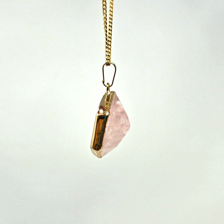 Rose Quartz Hexagonal Necklace Gold | The Harmony Store Necklace
