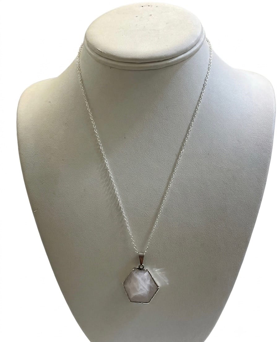 Rose Quartz Hexagonal Pendant Silver | The Harmony Store Pendant