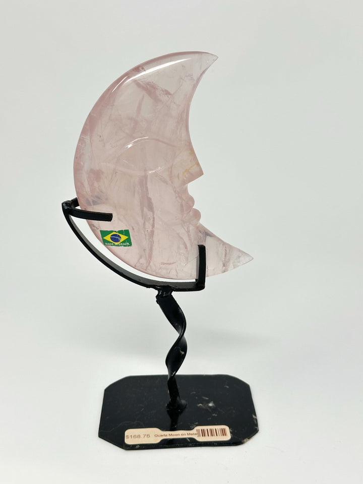 Rose Quartz Moon on Metal Stand | The Harmony Store Carving