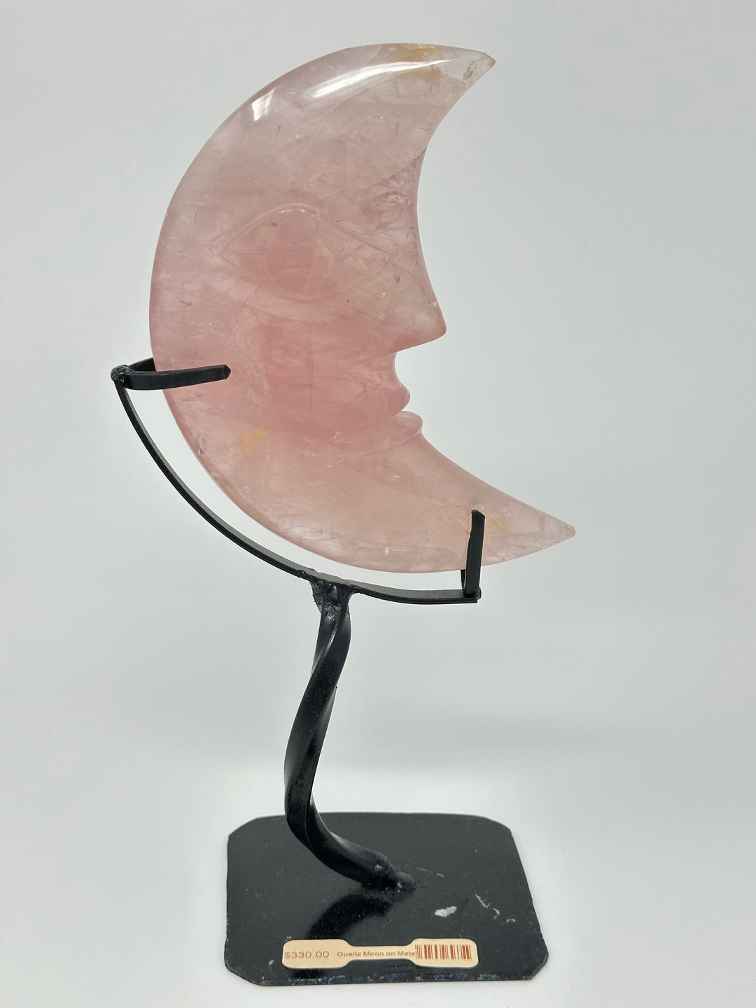 Rose Quartz Moon on Metal Stand | The Harmony Store Carving