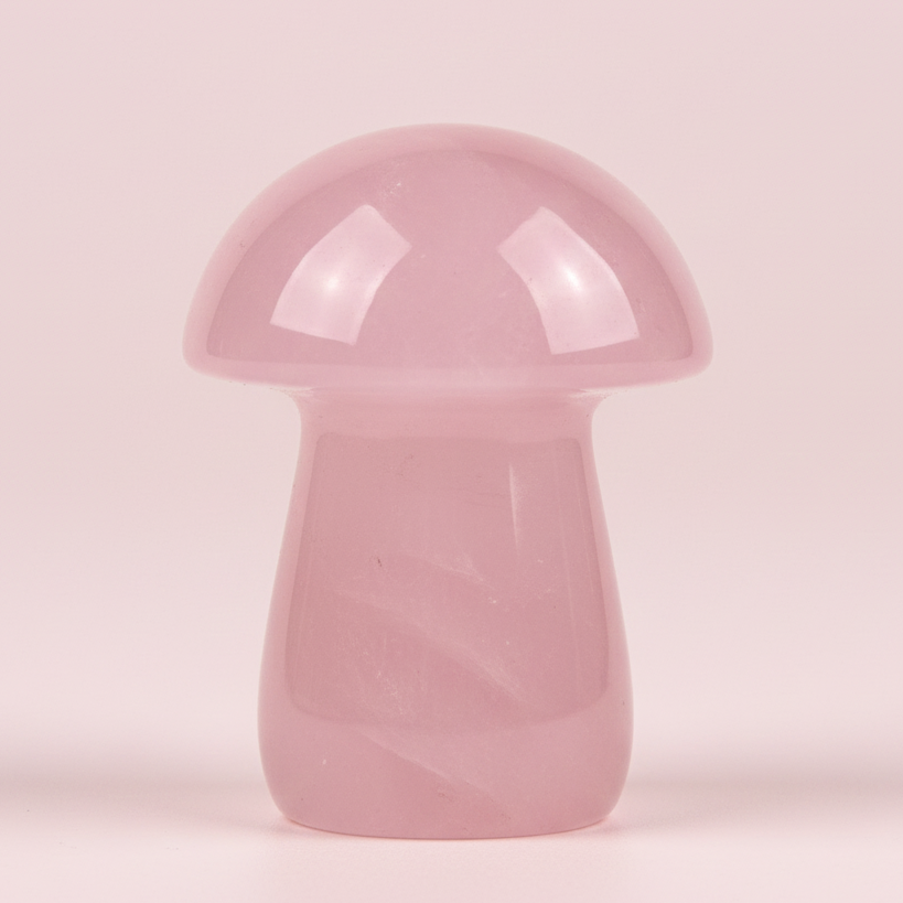 Rose quartz mushroom crystal carving 2 inch for love and emotional healing