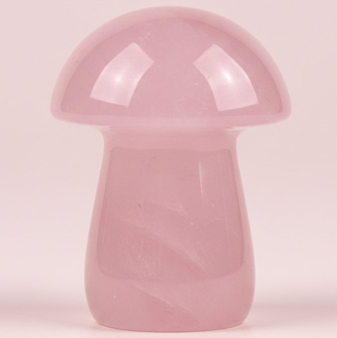 Rose quartz mushroom crystal carving 3 inch for love and emotional healing