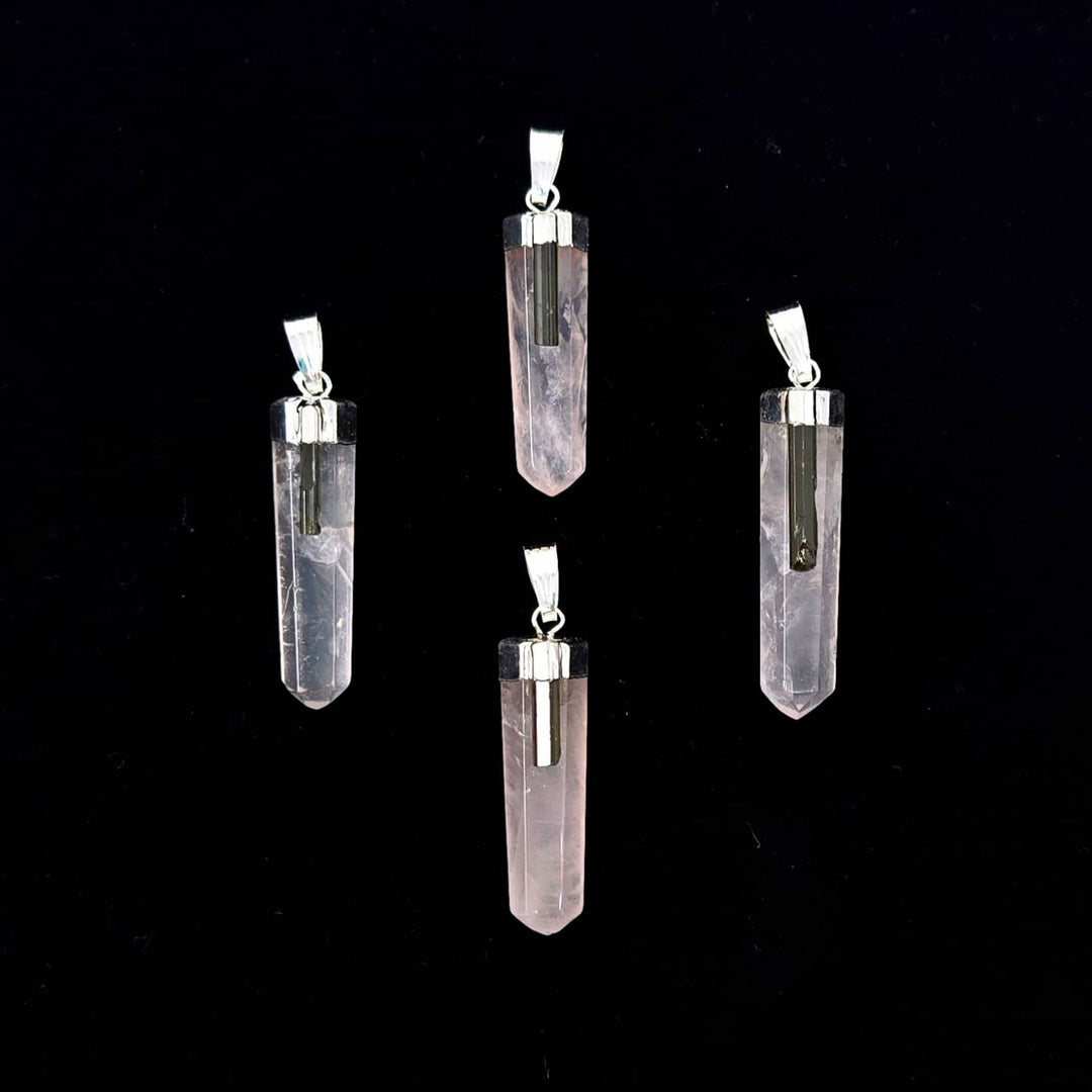 Rose Quartz Point Pendant Tourmaline | The Harmony Store Pendant