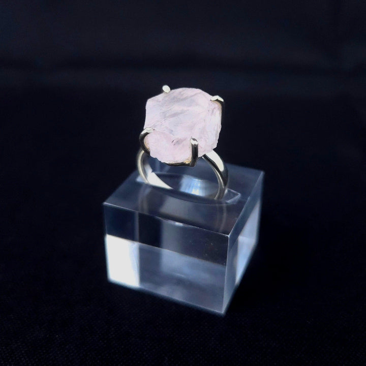 Rose Quartz Rough Prong Silver Ring | The Harmony Store Ring