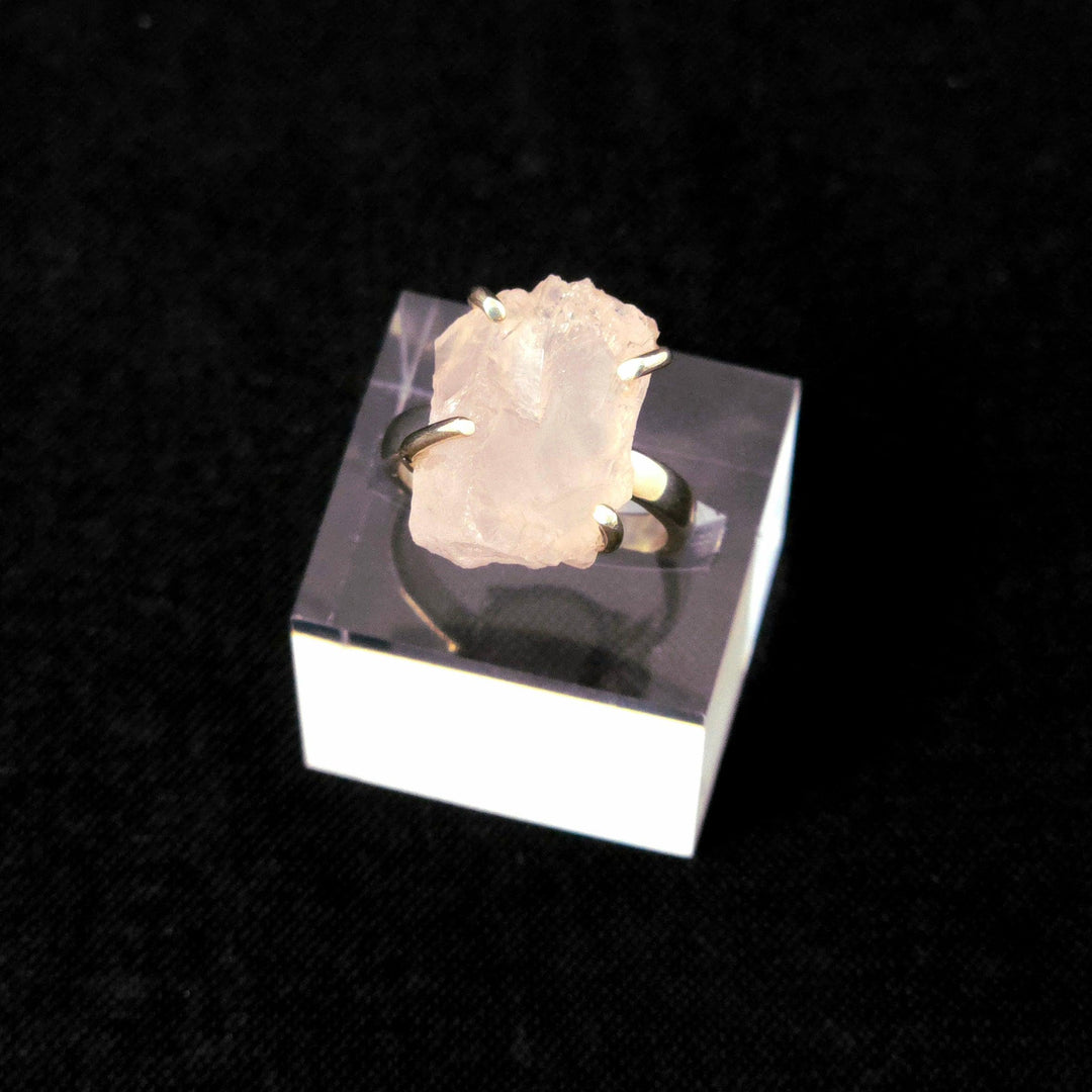 Rose Quartz Rough Prong Silver Ring | The Harmony Store Ring