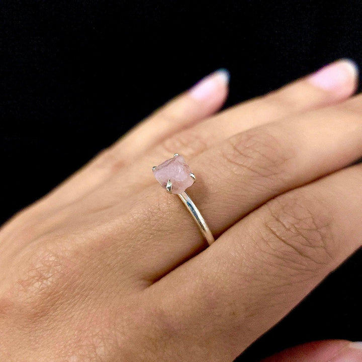 Rose Quartz Rough Stackable 925 Ring | The Harmony Store Ring