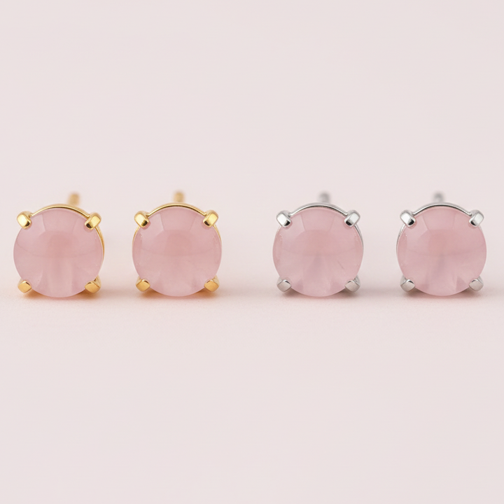 Rose quartz stud earrings with soft pink stones for love and emotional healing