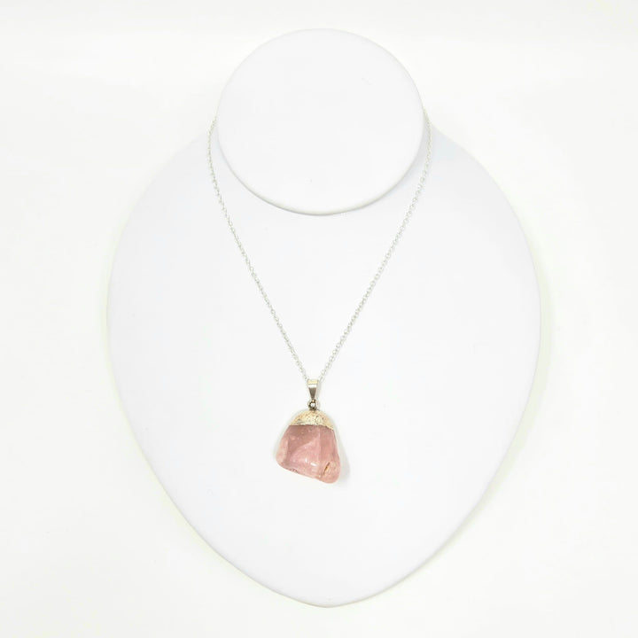 Rose Quartz Tumbled Silver Cap Pendant | The Harmony Store Pendant