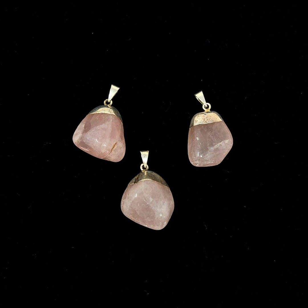 Rose Quartz Tumbled Silver Cap Pendant | The Harmony Store Pendant