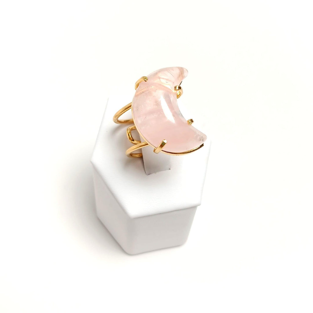 Rose Quartz Wire Moon Ring | The Harmony Store