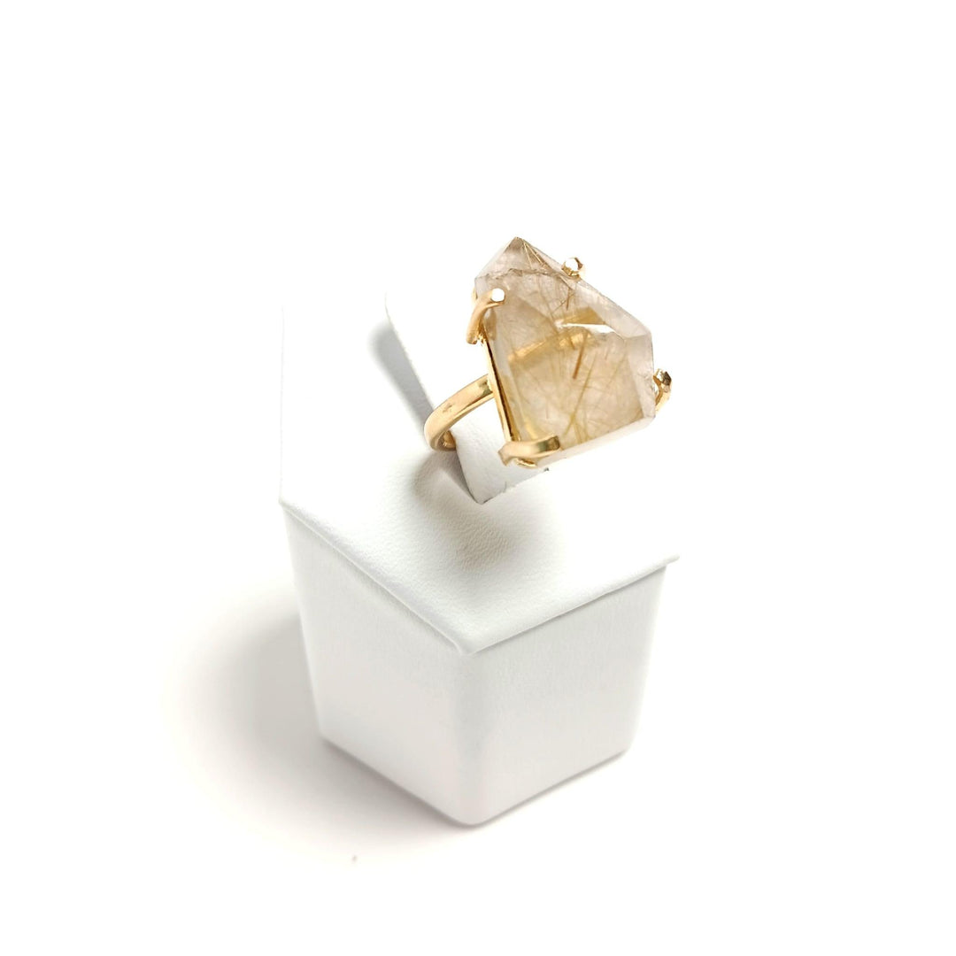 Rutilated Quartz Simple Wire Faceted Ring | The Harmony Store