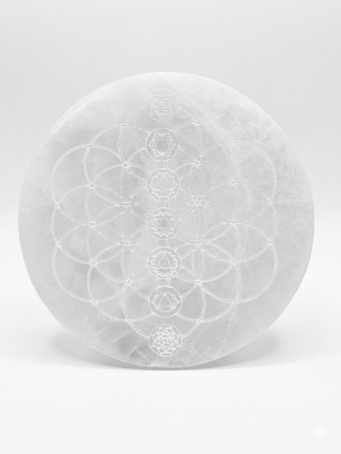 Selenite 7 Chakra Round Charging Plate | The Harmony Store Charging Plate