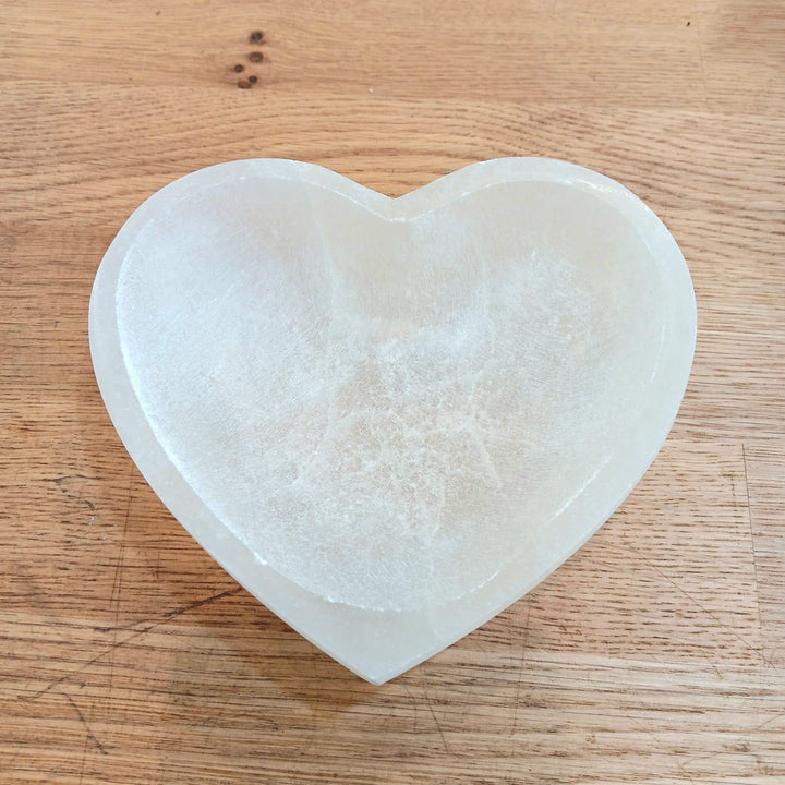 Selenite Heart Bowl 5" | The Harmony Store Crystal Carving