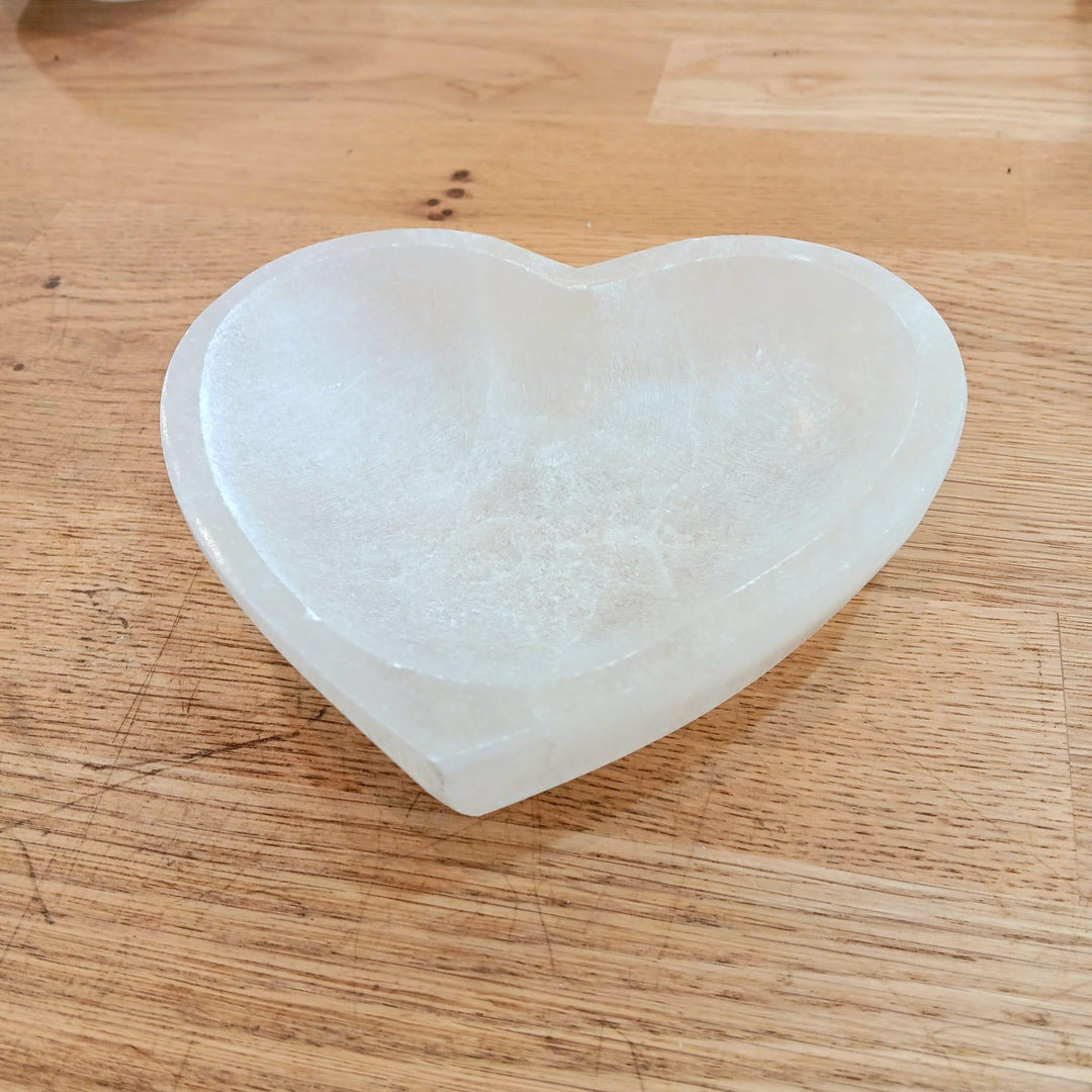 Selenite Heart Bowl 5" | The Harmony Store Crystal Carving