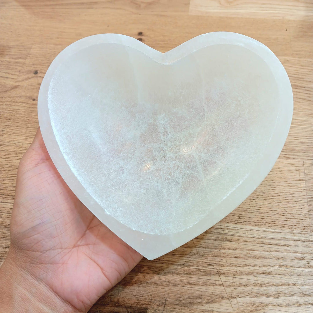 Selenite Heart Bowl 5" | The Harmony Store Crystal Carving