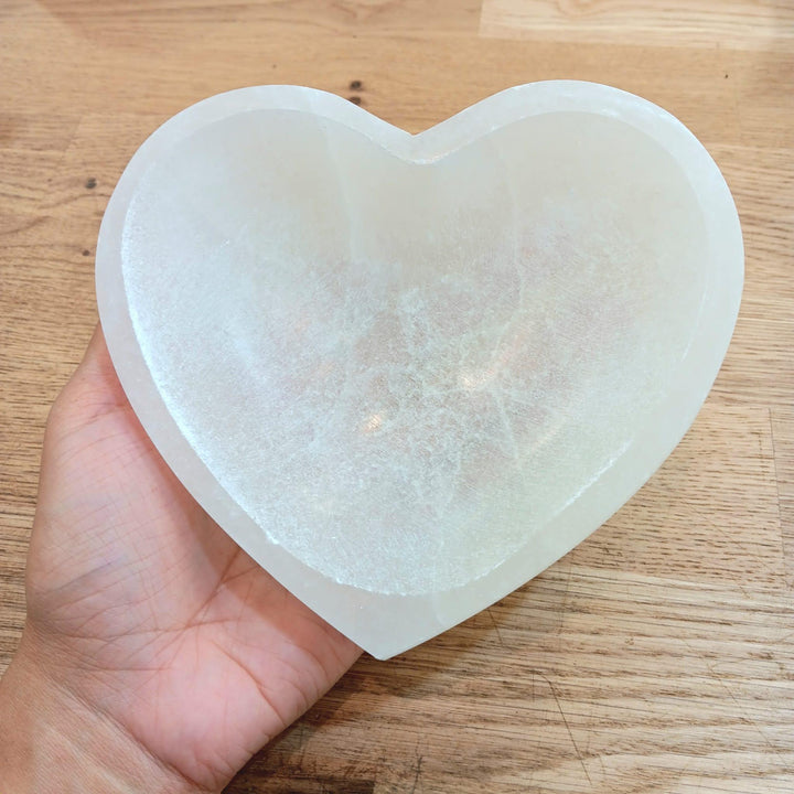 Selenite Heart Bowl 5" | The Harmony Store Crystal Carving