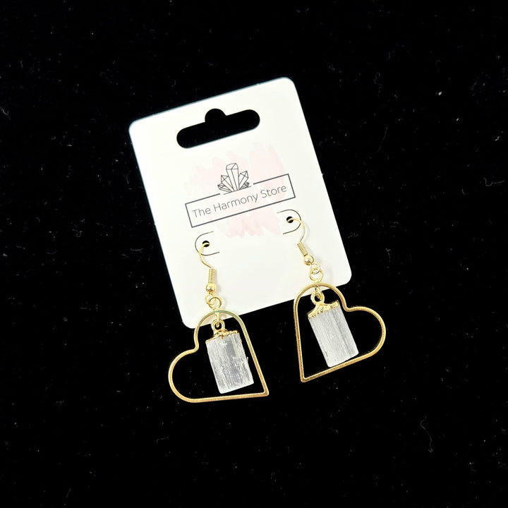 Selenite Gold Plated Heart Earrings | The Harmony Store