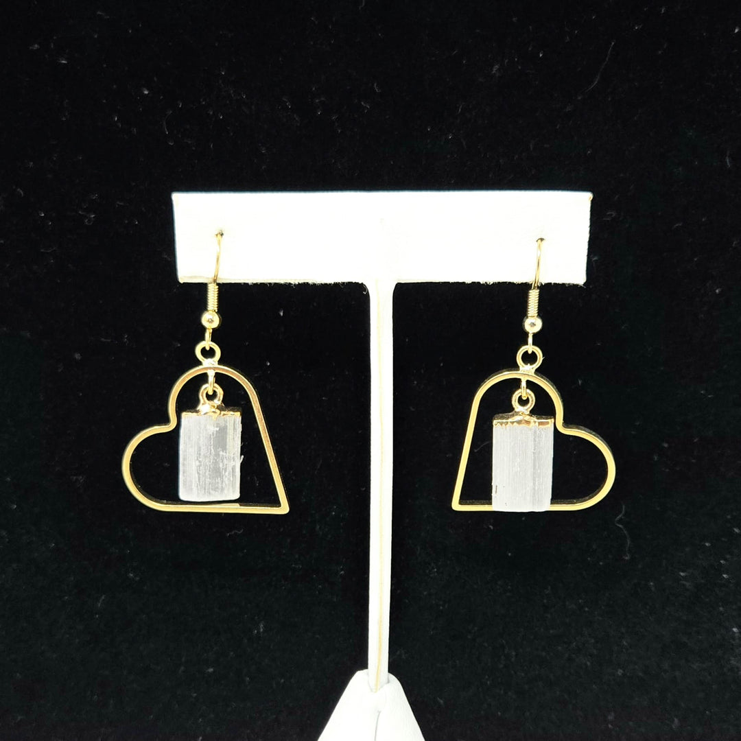 Selenite Gold Plated Heart Earrings | The Harmony Store
