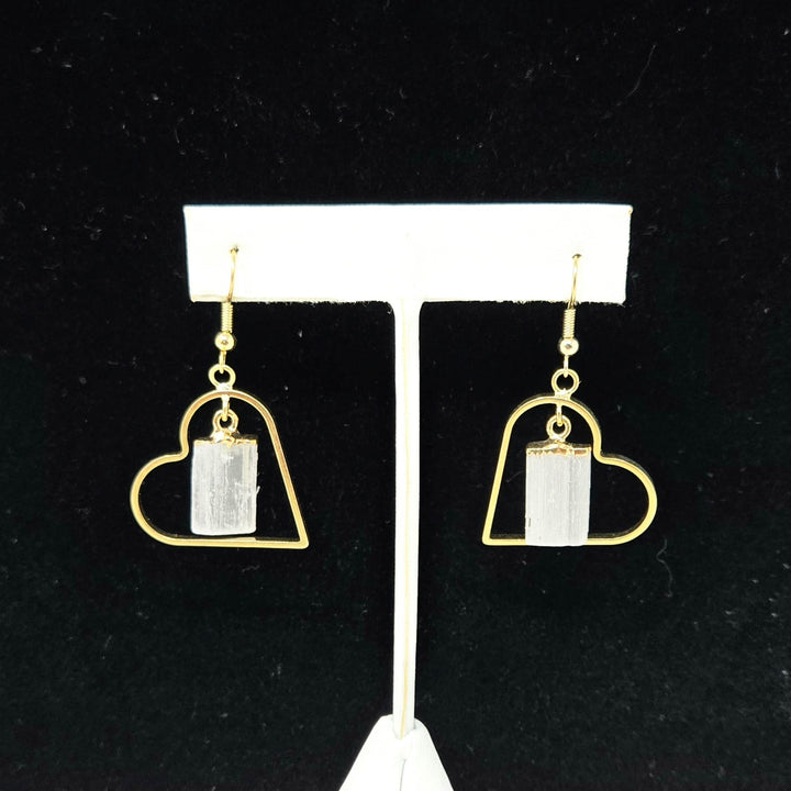 Selenite Gold Plated Heart Earrings | The Harmony Store