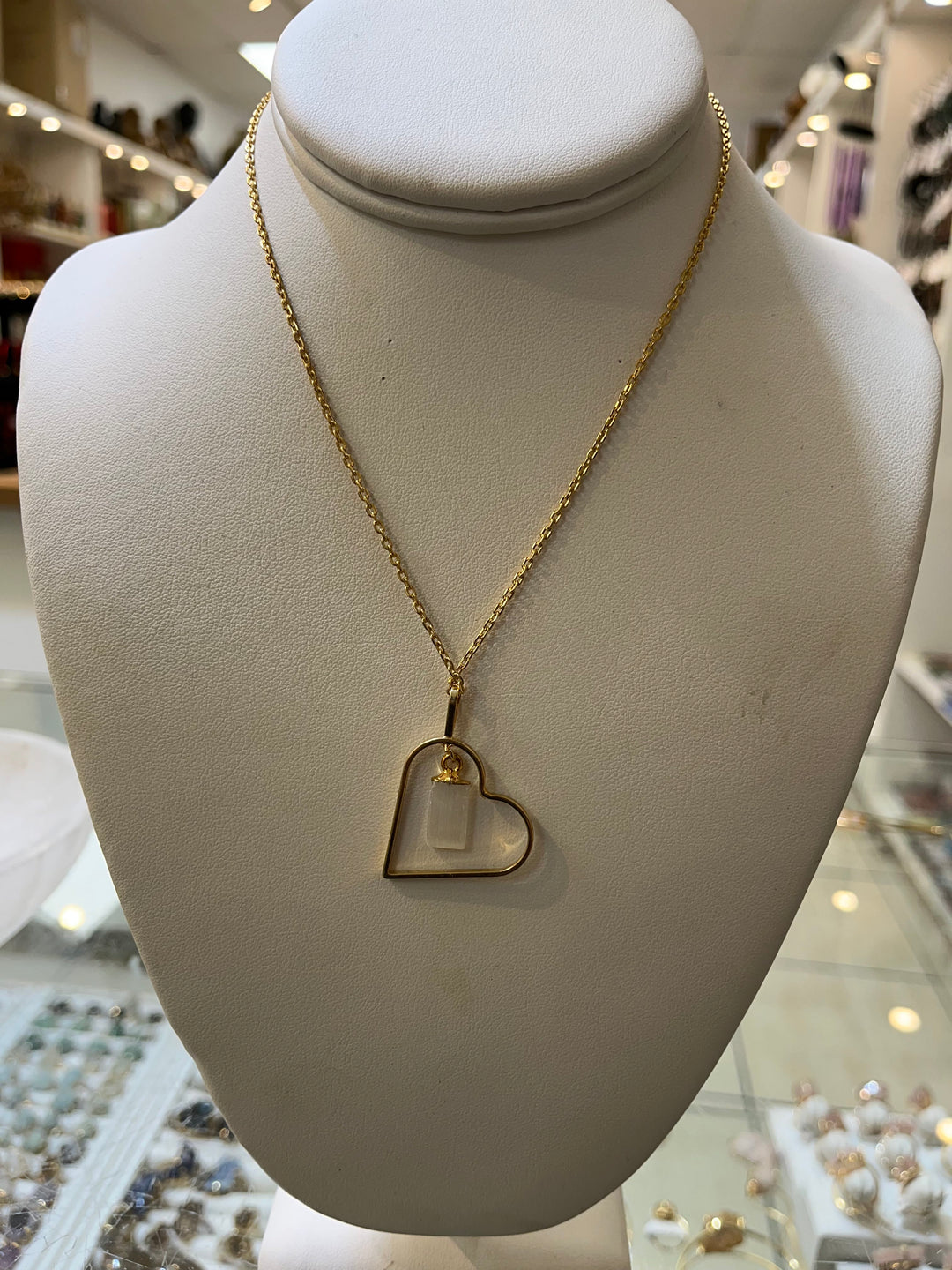 Selenite Gold Plated Heart Pendant | The Harmony Store Pendant