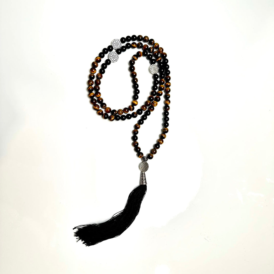 Tiger Eye Black Onyx Japa Mala Necklace | The Harmony Store Tiger Eye