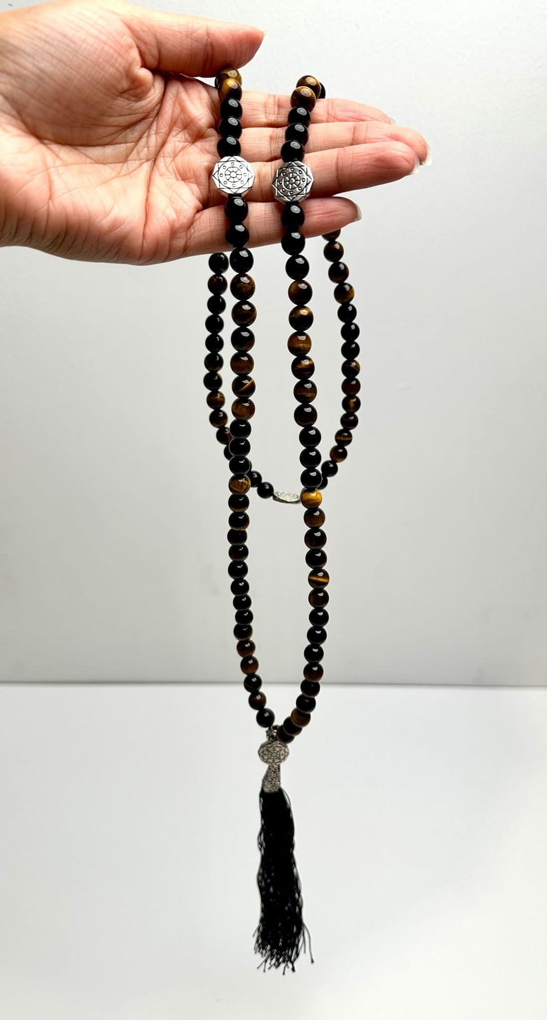 Tiger Eye Black Onyx Japa Mala Necklace | The Harmony Store Tiger Eye