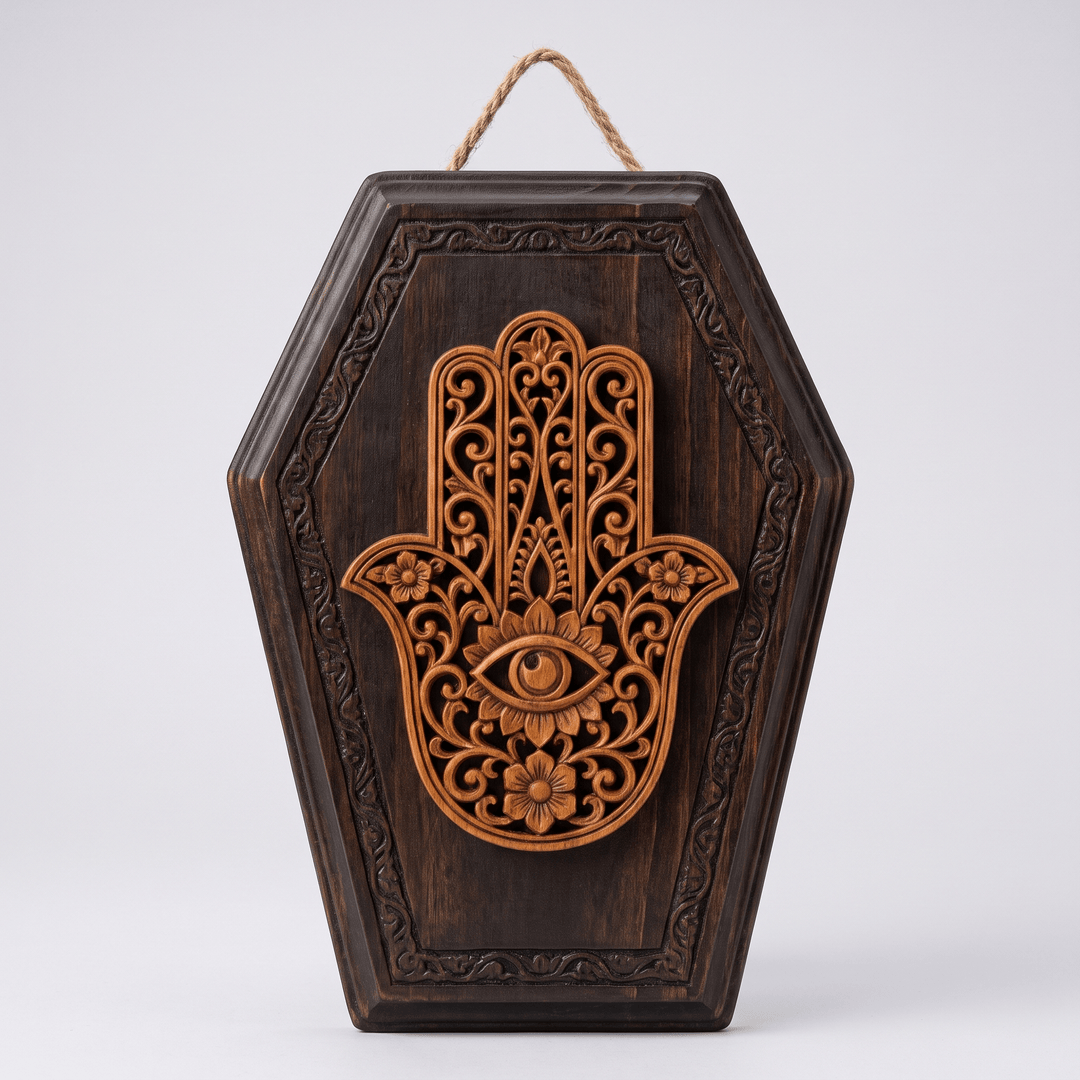 Wooden Coffin Hamsa Wall Hanging | The Harmony Store Home Decor