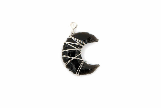 Black Obsidian Wire Wrapped Moon Pendant