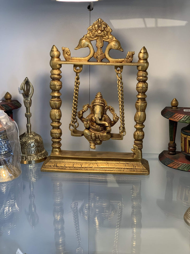 Brass Lord Ganesha on a Swing | The Harmony Store Figurine