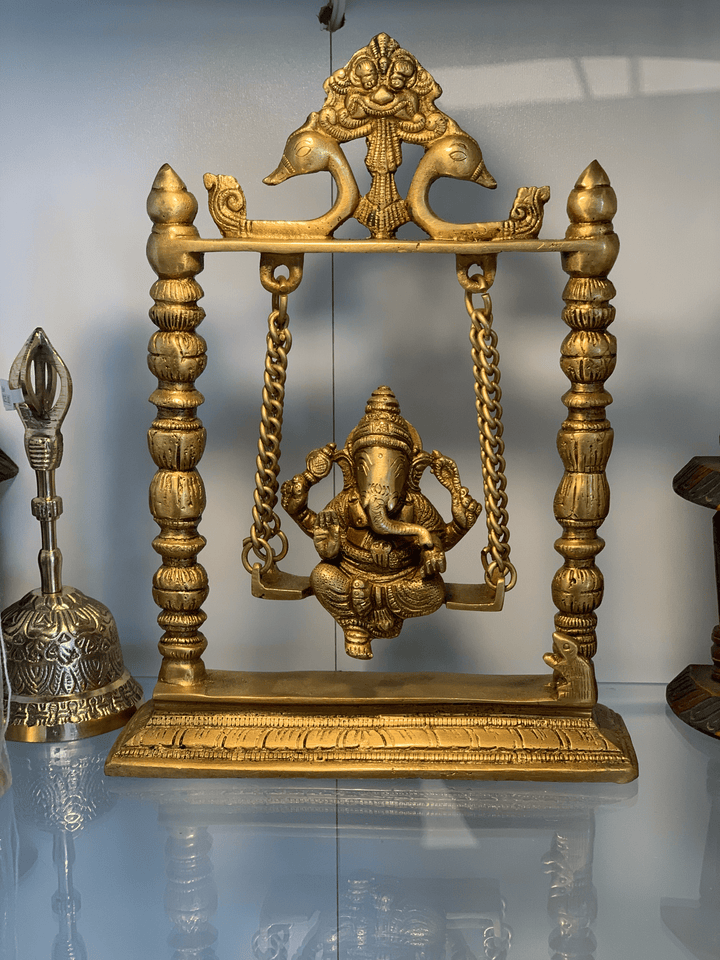 Brass Lord Ganesha on a Swing | The Harmony Store Figurine
