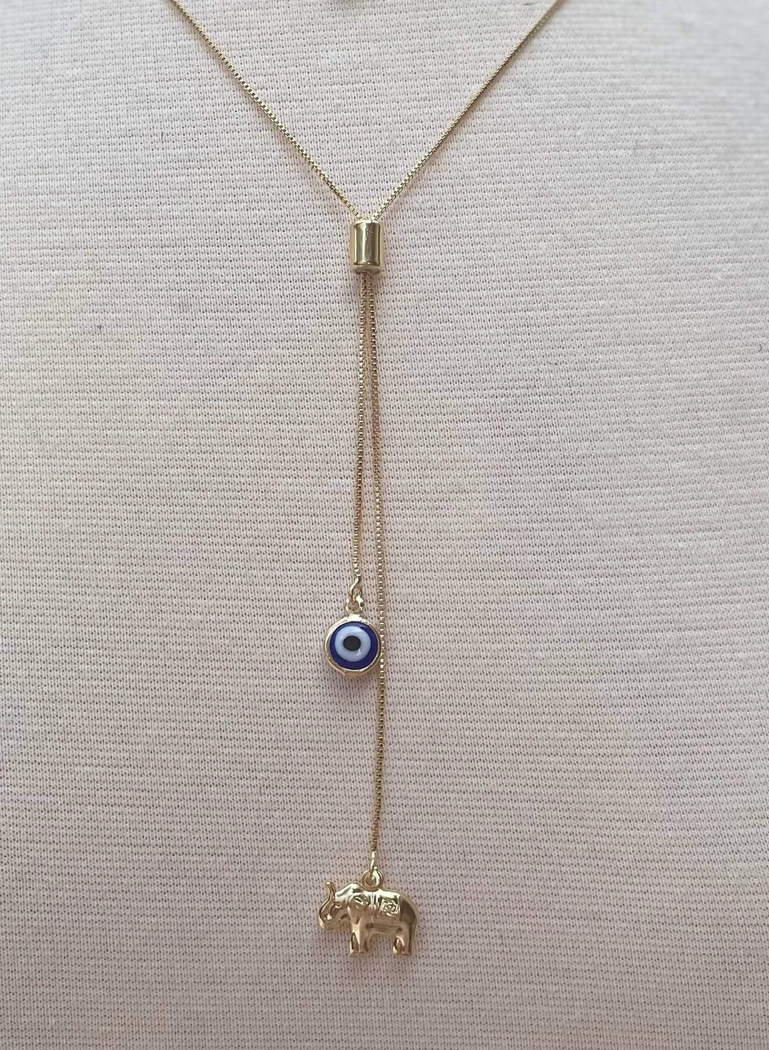 Evil Eye with Elephant Adjustable Necklace