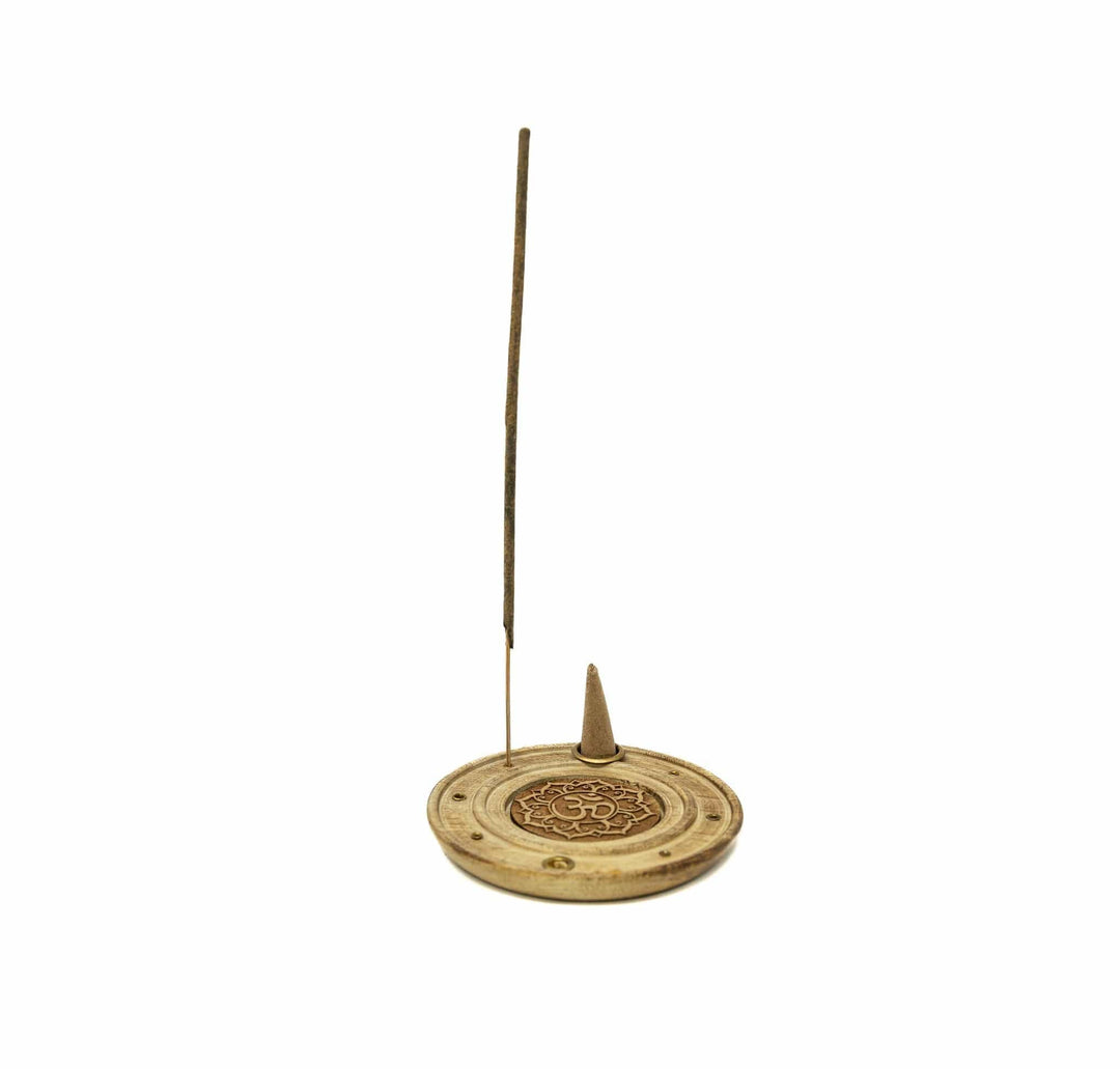 OM Round Wooden Incense Holder | The Harmony Store Incense Holder