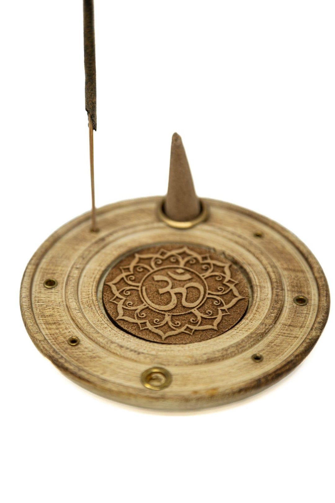 OM Round Wooden Incense Holder | The Harmony Store Incense Holder