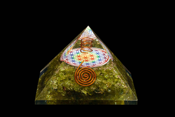 Peridot Orgonite Pyramid | The Harmony Store Crystal Pyramid