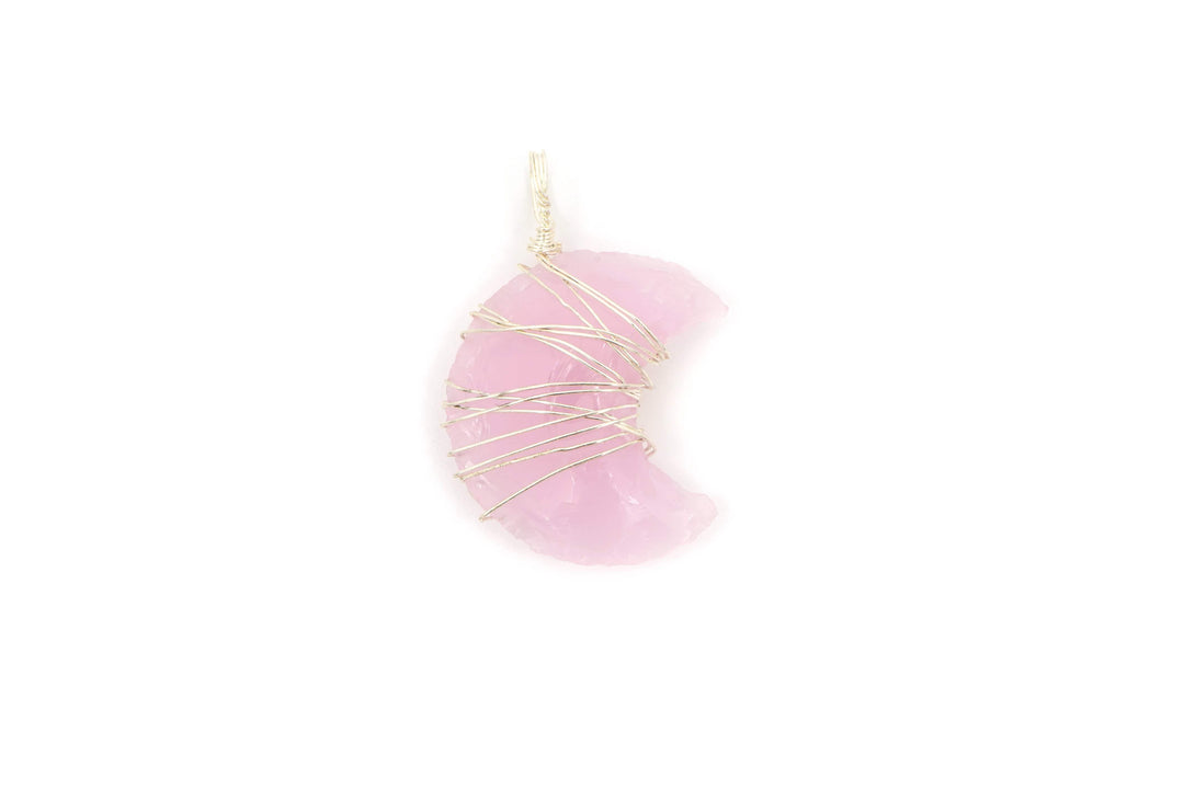 Rose Quartz Wire Wrapped Moon Pendant | The Harmony Store Pendant