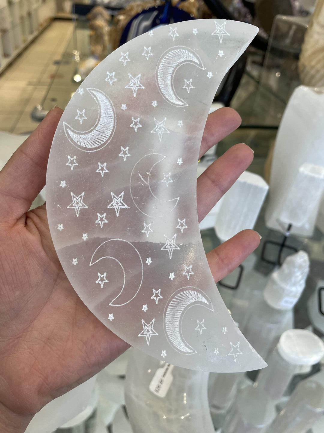 Selenite Carved Moon | Crystal Decor Crystal Carving