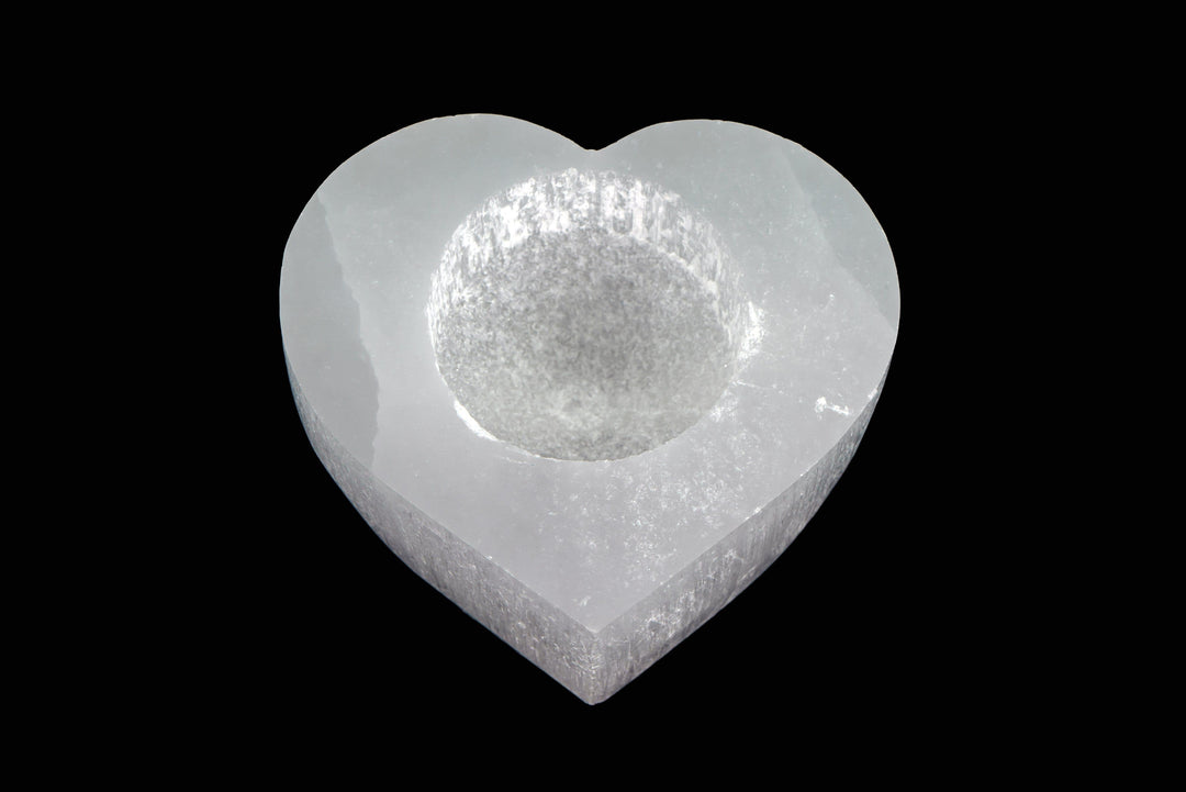 Selenite Heart Candle Holder | 3" Crystal Candle Holder