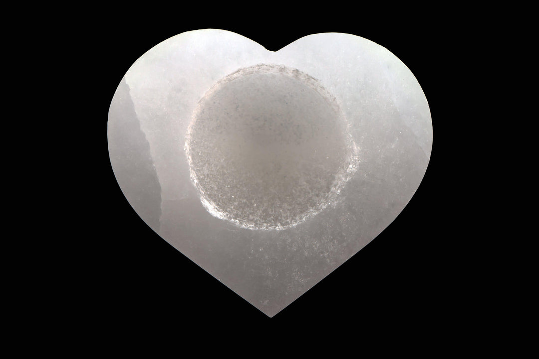 Selenite Heart Candle Holder | 3" Crystal Candle Holder