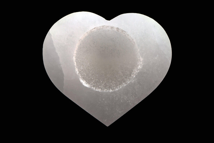 Selenite Heart Candle Holder | 3" Crystal Candle Holder