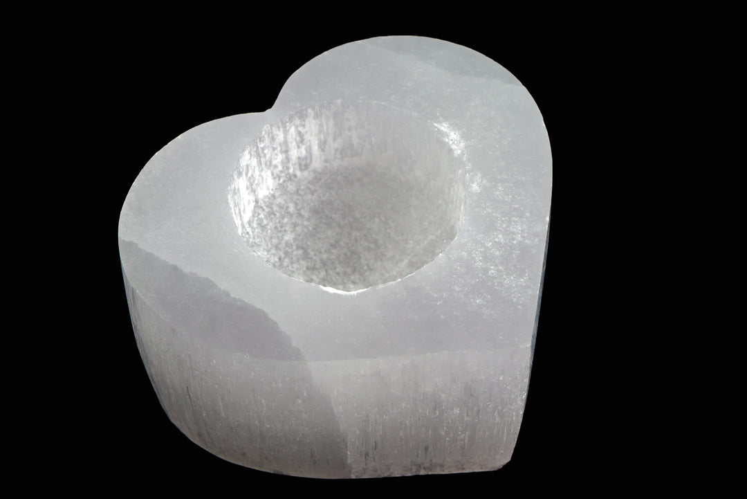 Selenite Heart Candle Holder | 3" Crystal Candle Holder